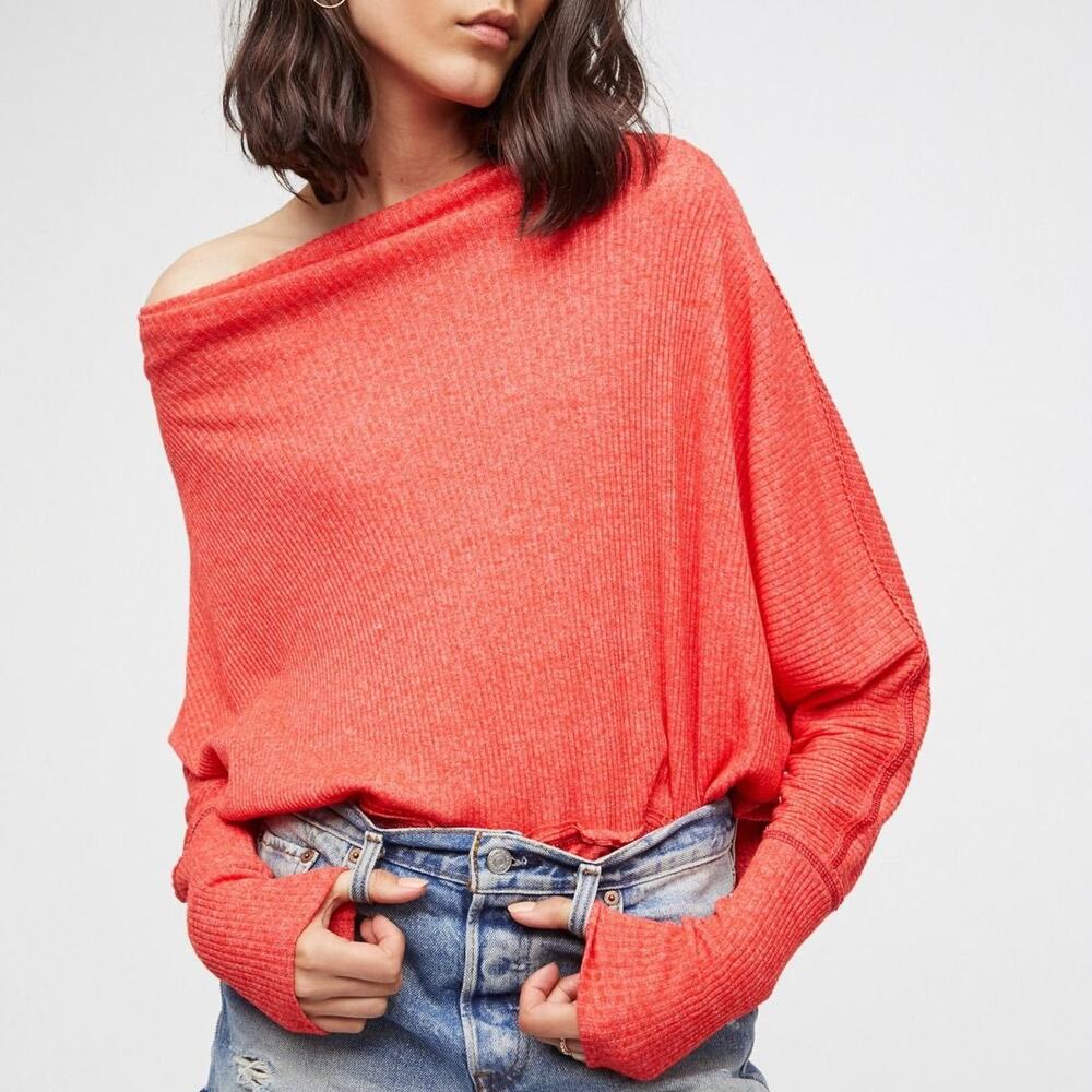 Free People Londontown Thermal Slouchy Off Shoulder Coral Top